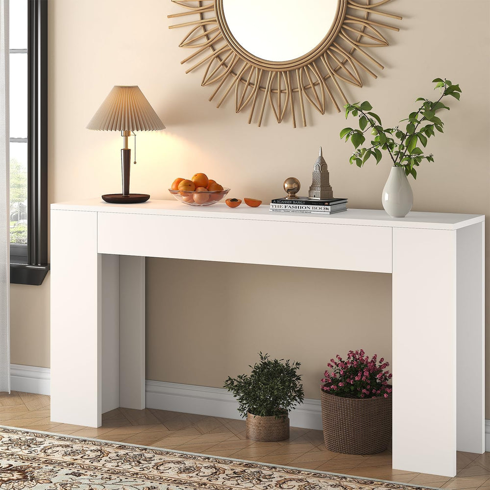 knoworld 63-Inch Long Console Table with LED Light, Farmhouse Sofa Table Behi...