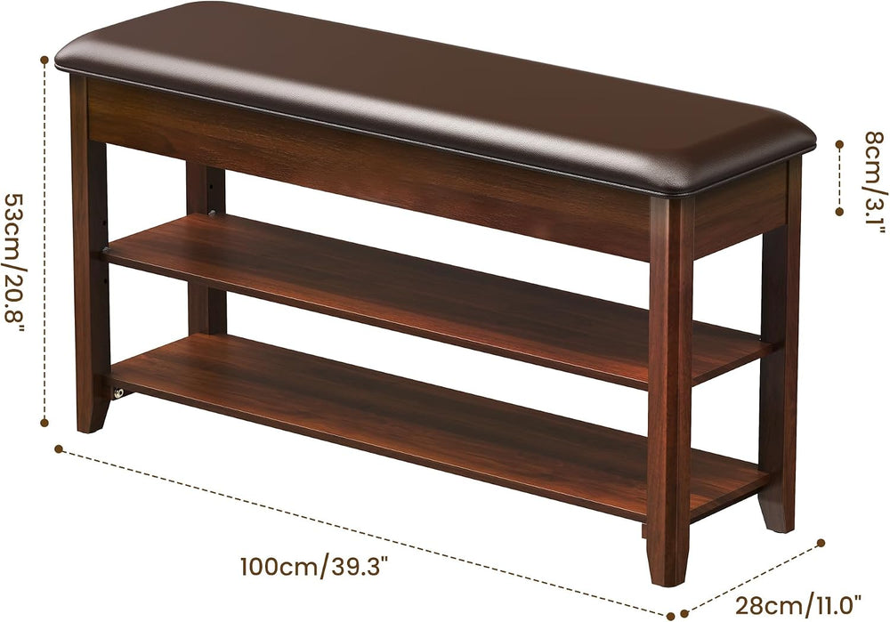LBT Shoe Bench with Storage, Solid Rubberwood Shoe Rack Bench for Entryway | ...