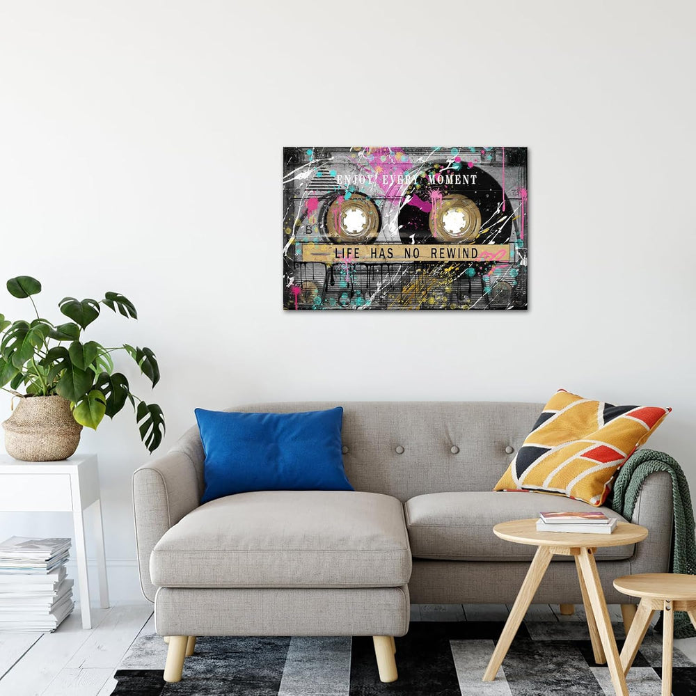 Vintage Graffiti Street Art Canvas Retro Cassette Tape Life Quote Wall Art