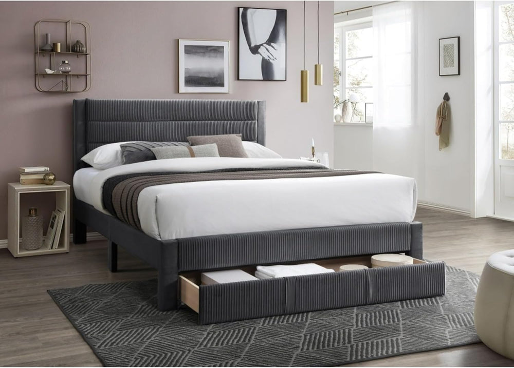 Corduroy Upholstered Platform Bed Frame with Horizontal Channel Tufting Woode...