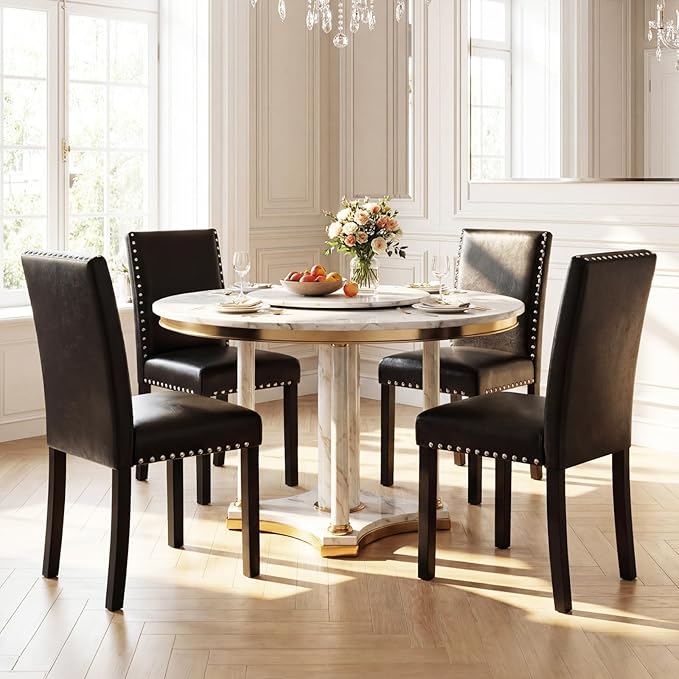 Giantex Black Dining Chairs Set of 2, Faux Leather Upholstered Parsons Kitche...