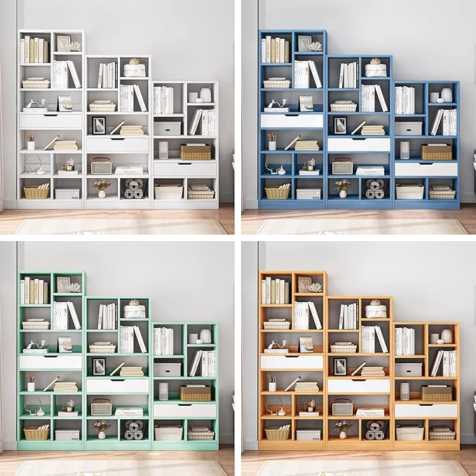 IOTXY Wooden Open Shelf Bookcase - 51" Height Freestanding Display Stora...