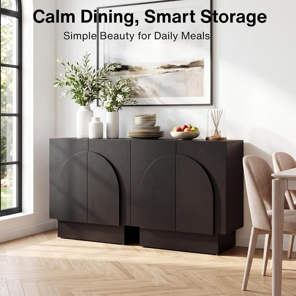 Ya-Home Black Sideboard Buffet Cabinet with Storage, 31.5” Modern Sideboard C...