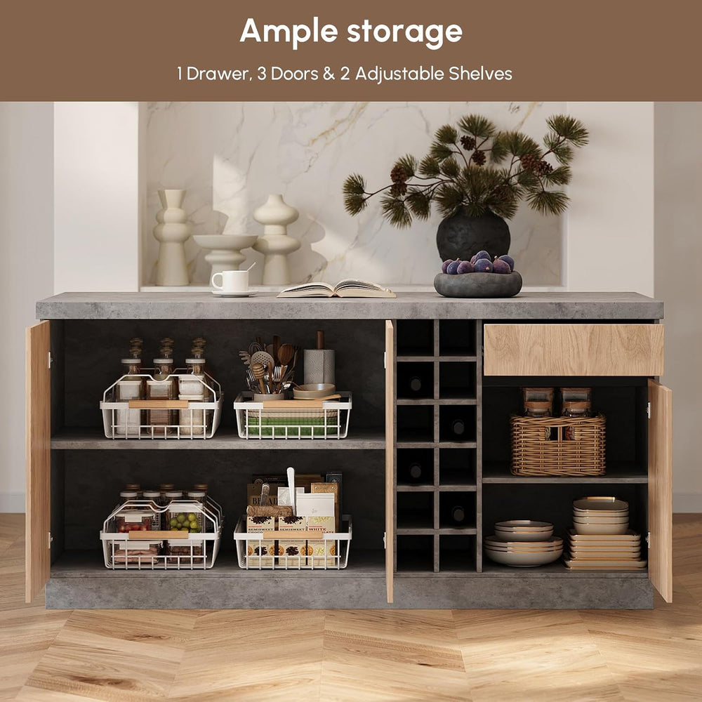 homary 72" Large Gray Kitchen Island with Storage & LED Lights, Wood...