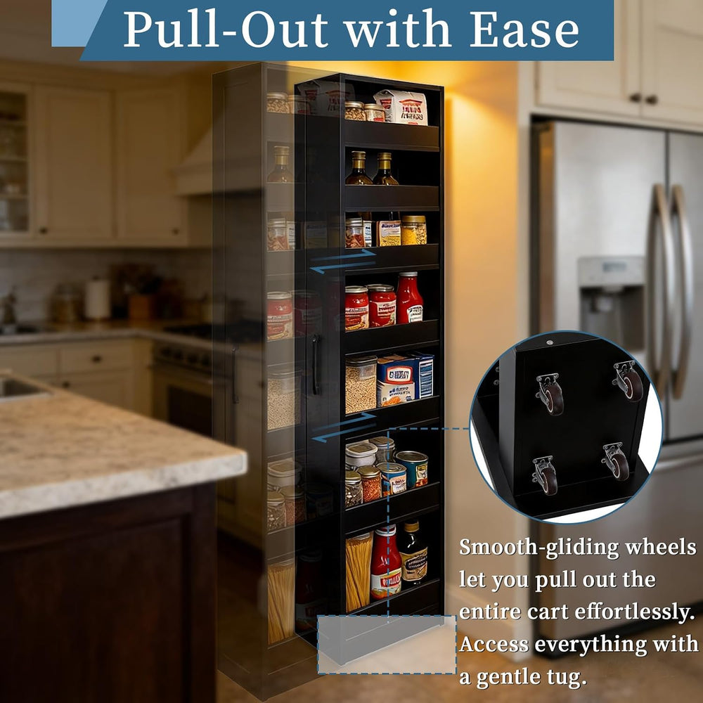 JOYSOURCE Narrow Rolling Storage Cart 8 inch Pull-Out Rack Black Pantry | 71&...