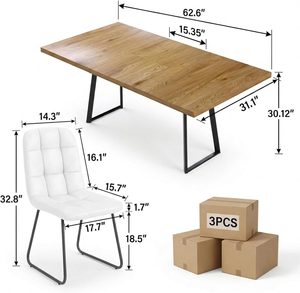ZckyCine Extendable Dining Table Set 47"-63", Rustic Wood Table wit...