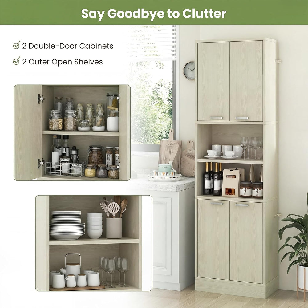 Giantex Kitchen Pantry Cabinet, 75'' Tall Freestanding Cupboard with ...