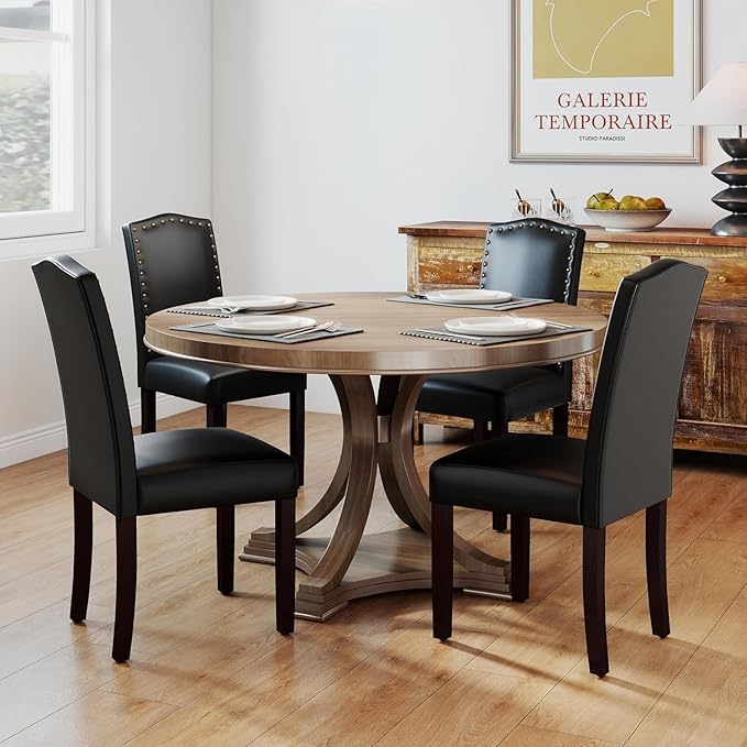 LSSBOUGHT PU Dining Chair Set of 4 Upholstered Parsons Kitchen Chair with Cop...