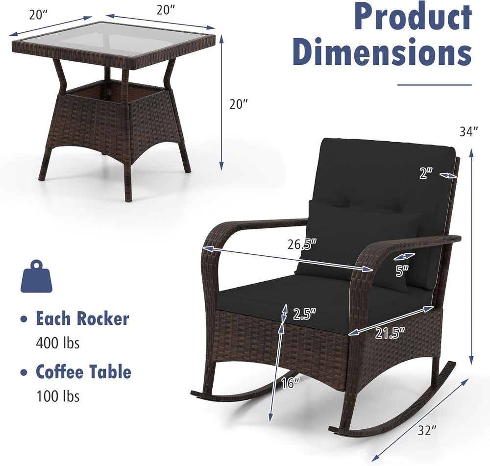 Tangkula 3 Pieces Rocking Bistro Set, Patiojoy Outdoor PE Rattan Rocker Chair...