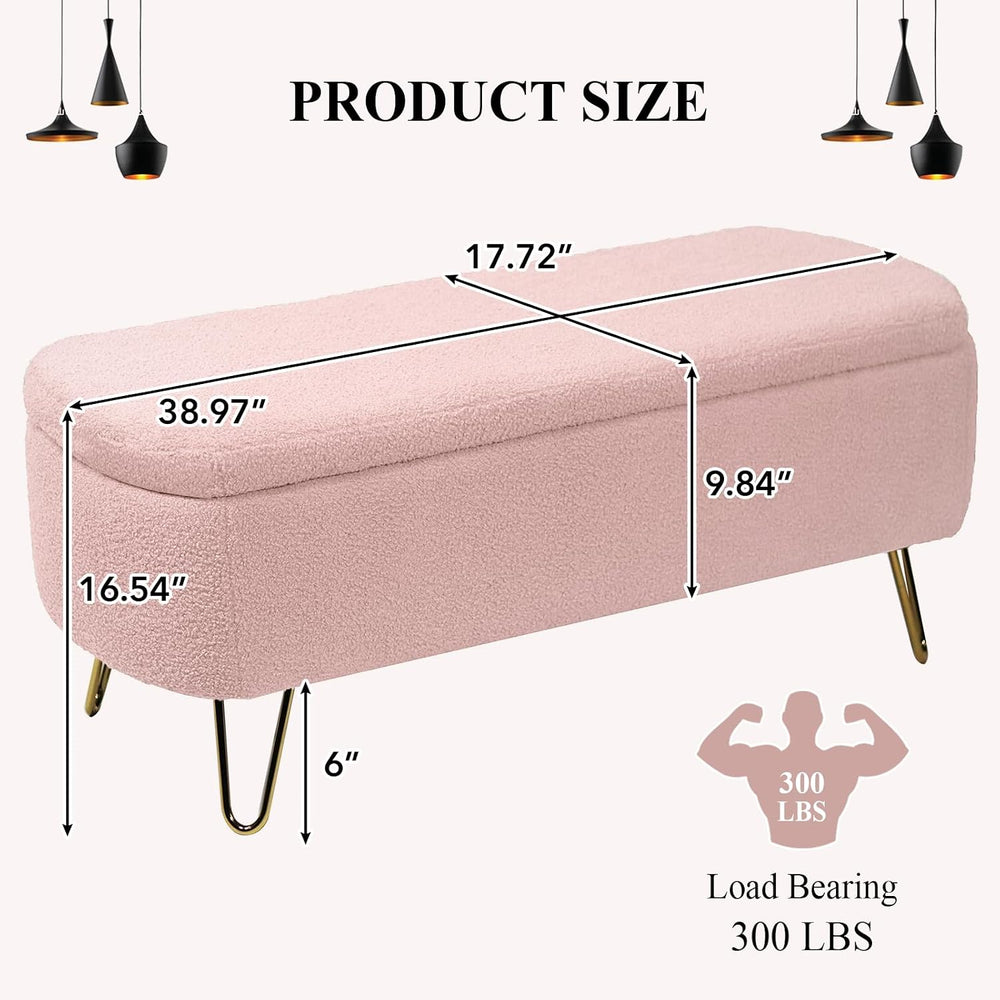 Modern Storage Ottoman Bench, Teddy Upholstered Entryway Bench with Gold Legs...