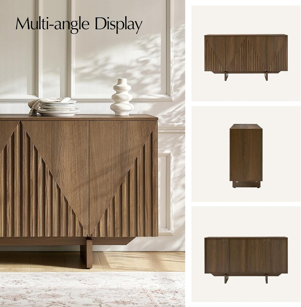 HULALA HOME Mid Century Modern Solid Wood Sideboard with Triangle, 4 Door Flu...