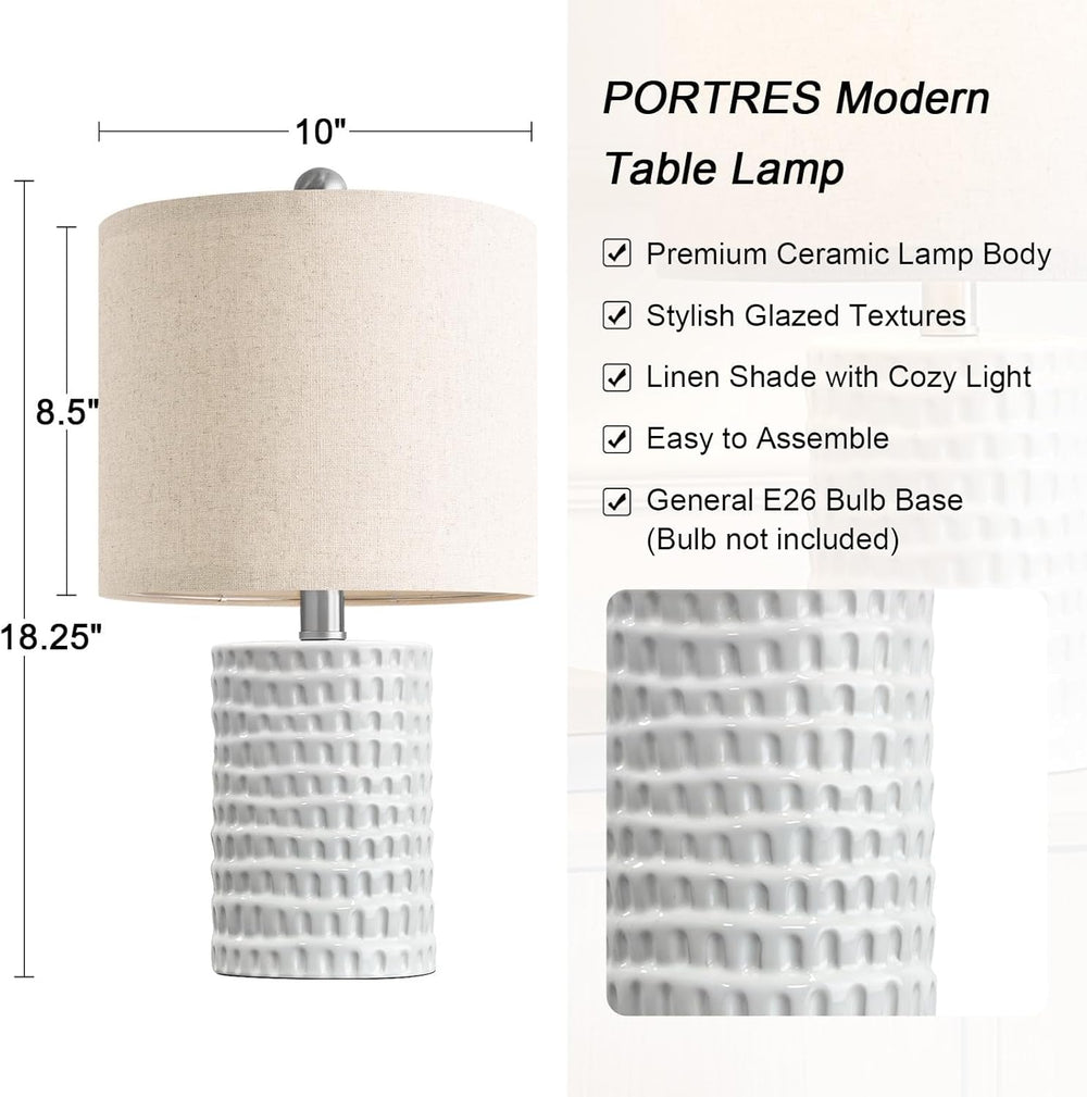 18.25" Modern Accent Ceramic Table Lamps Set of 2 for Bedroom White