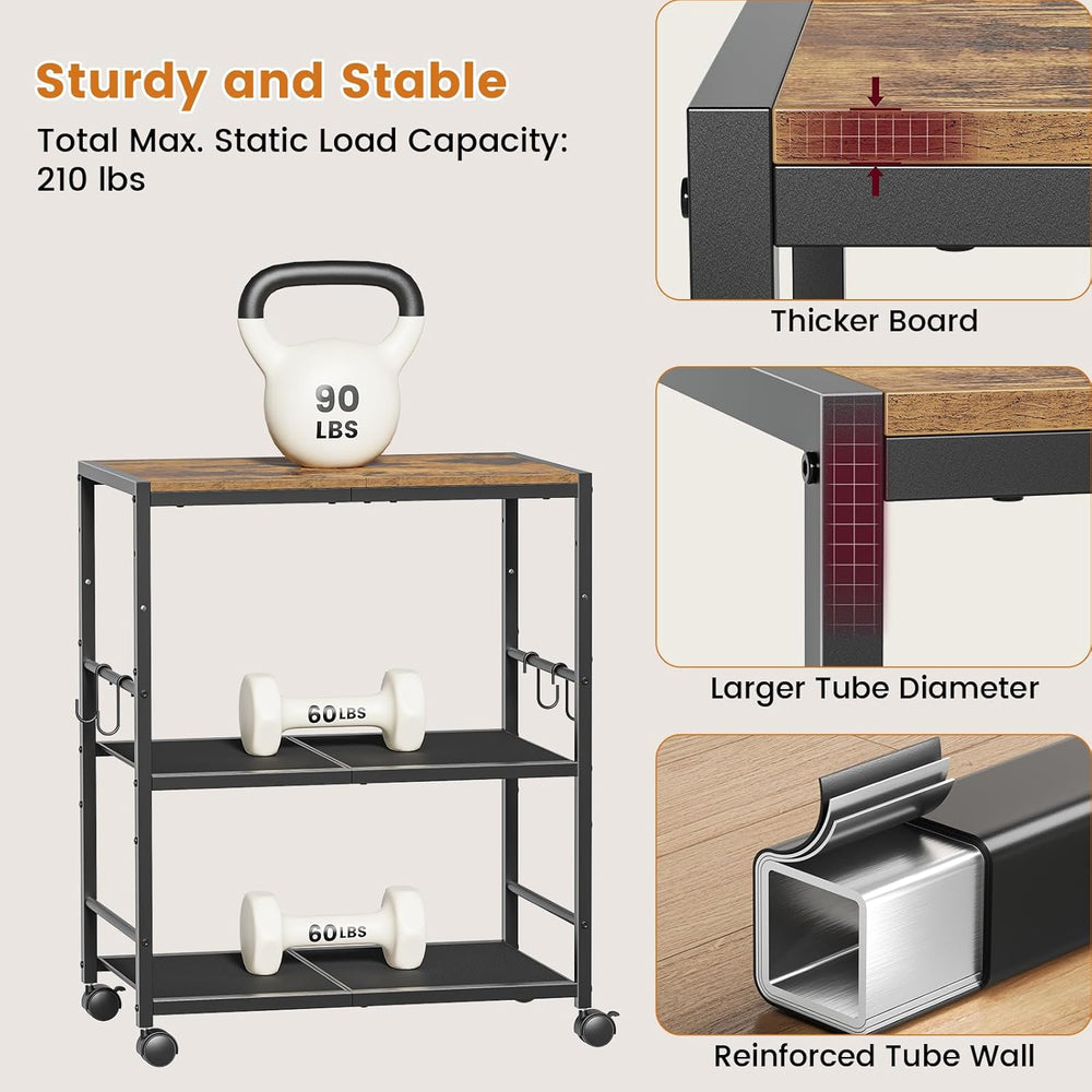 Rolling Kitchen Microwave Cart, 3-Tier Microwave Stand with Adjustable Shelf,...