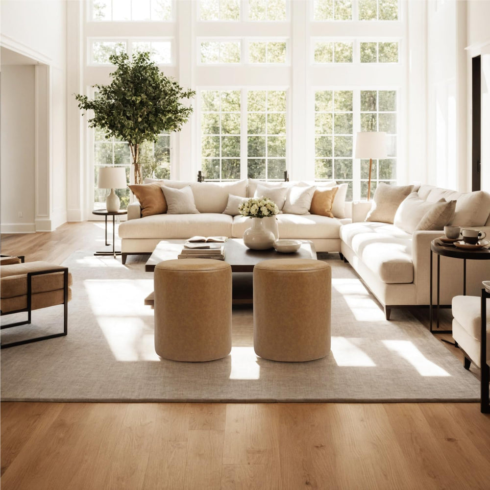 Get Set Style Modern Round Ottoman with Soft Padded Seat, Multifunctional Van...