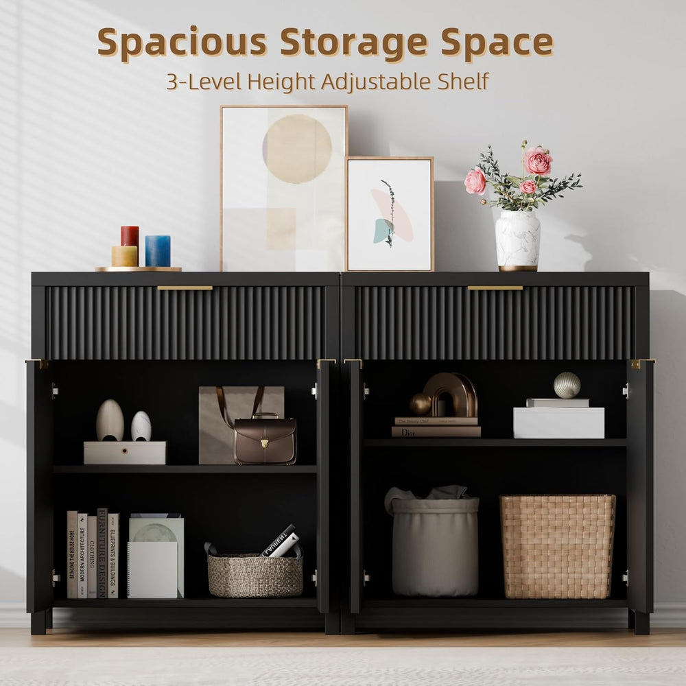 YaFiti Storage Cabinet Fluted Sideboard Buffet Cabinet with Adjustable Shelve...