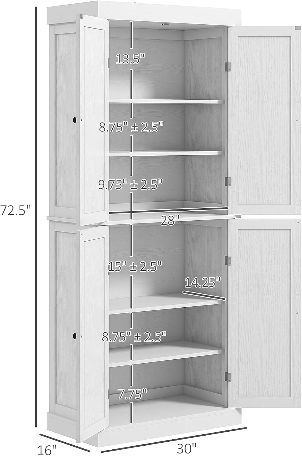72" Tall Kitchen Pantry Storage Cabinet, 4-Door Freestanding Buffet with...