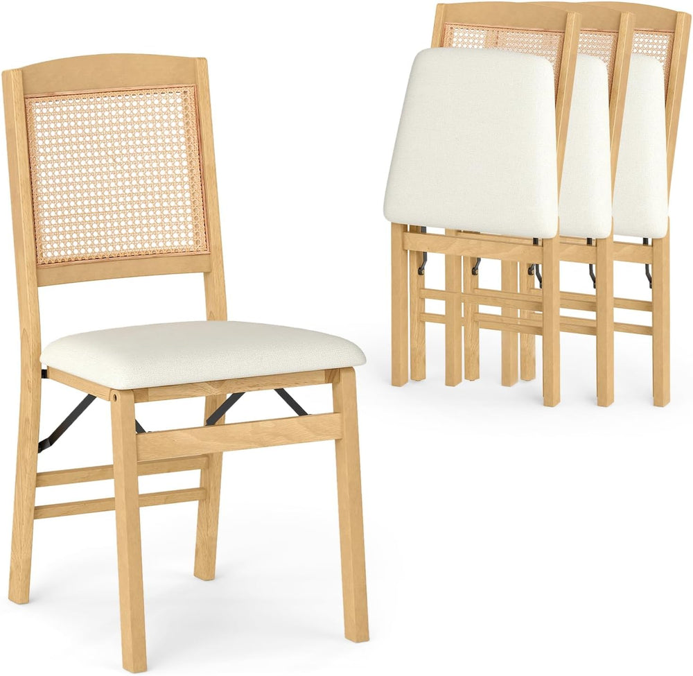 GIANTEX Folding Dining Chairs Set of 4, Rubber Wood Kitchen Chair w/Linen Pad...