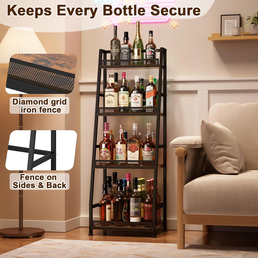 4-Tier Trapezoid Liquor Stand for Home Bar, Stepped Wine Rack Freestanding Fl...