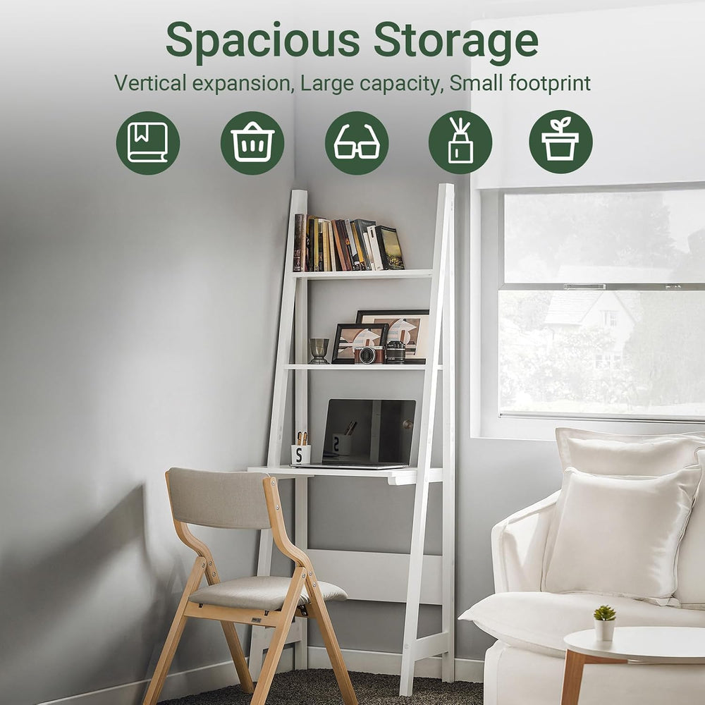Haotian Ladder Desk with Shelves, Wall Desk for Small Space, Secretary Desk W...