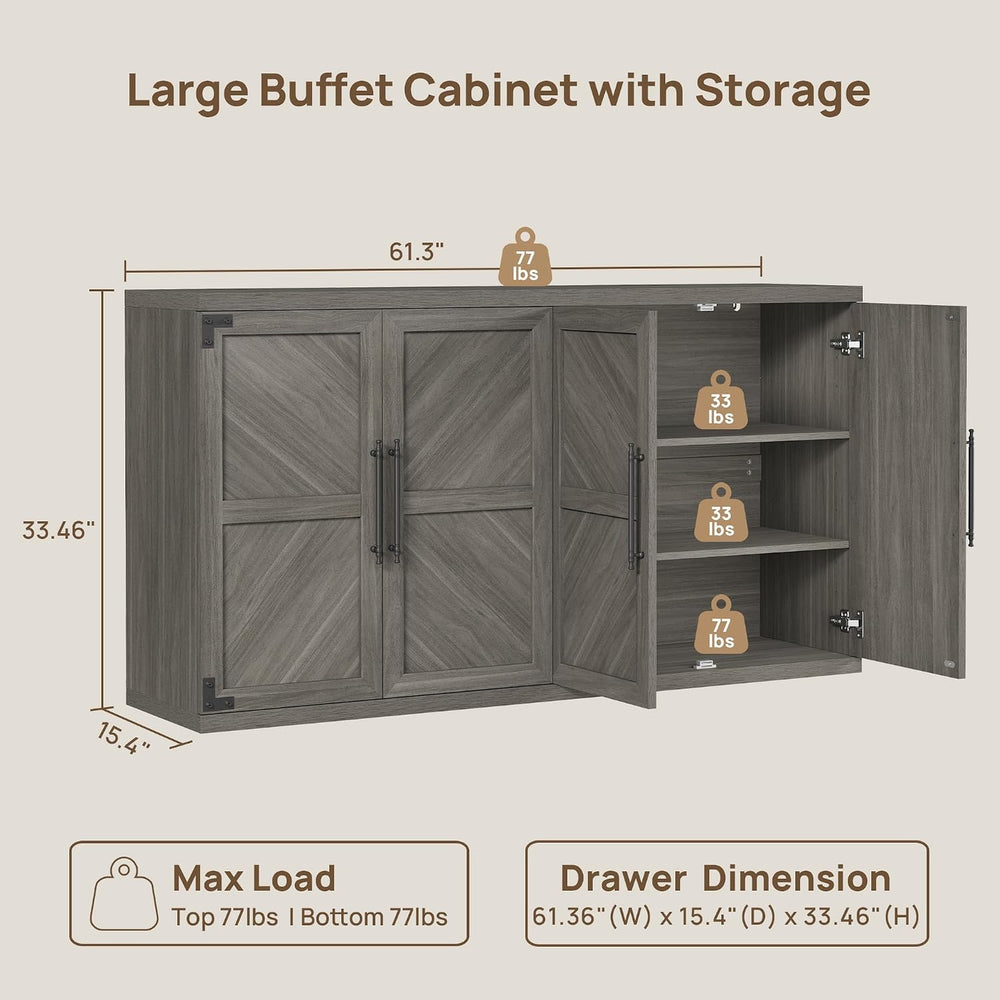 SICOTAS Buffet Cabinet with 4 Doors, Modern Sideboard Cabinet with Storage an...