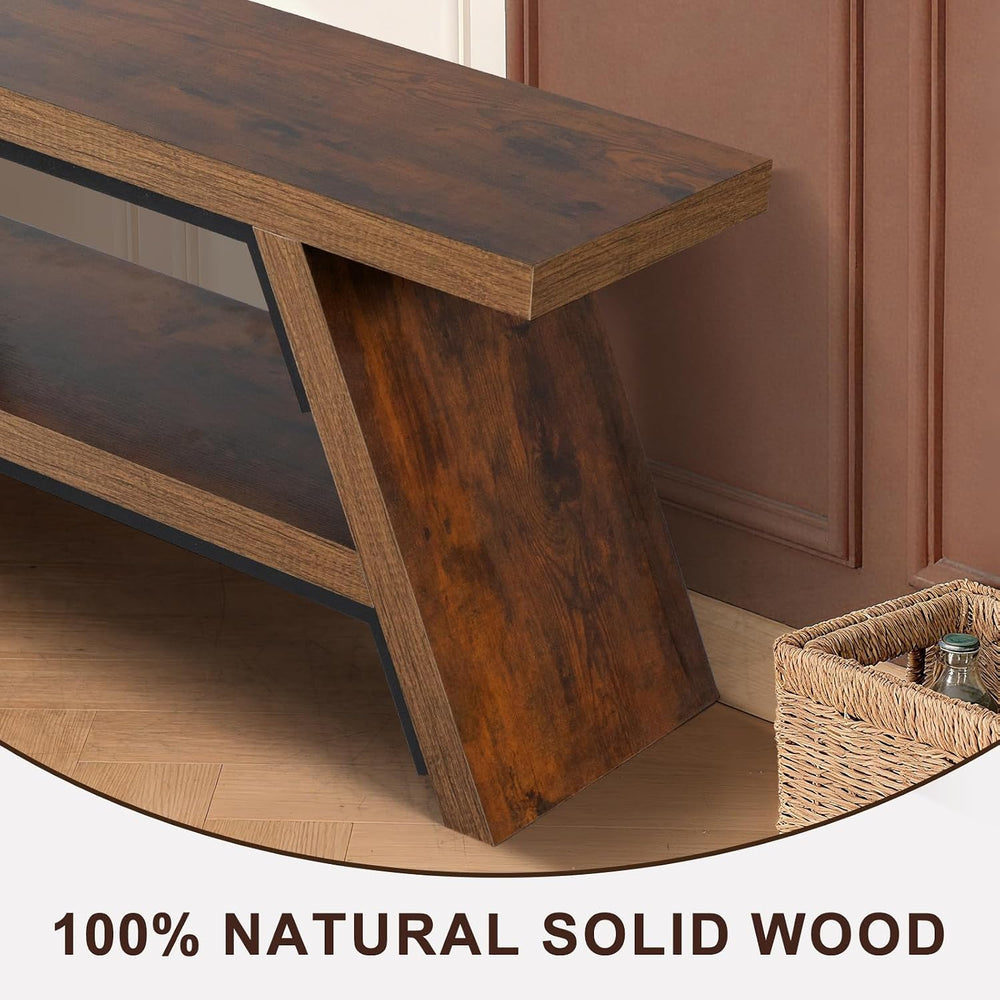 2-Tier Shoe Storage Bench, 40" Solid Wood Entryway Stool Storage