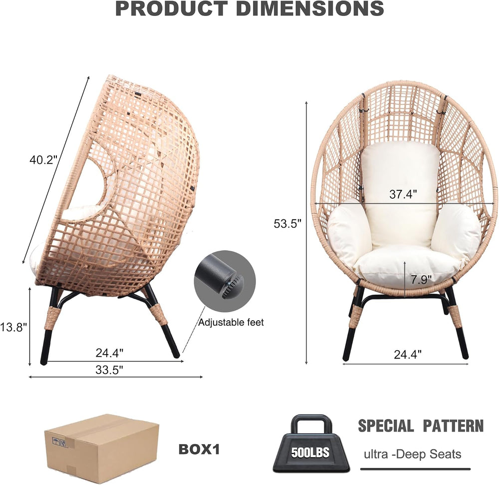 Oversized Wicker Egg Chair Outdoor Indoor Rattan Patio Egg Lounge Chairs with...