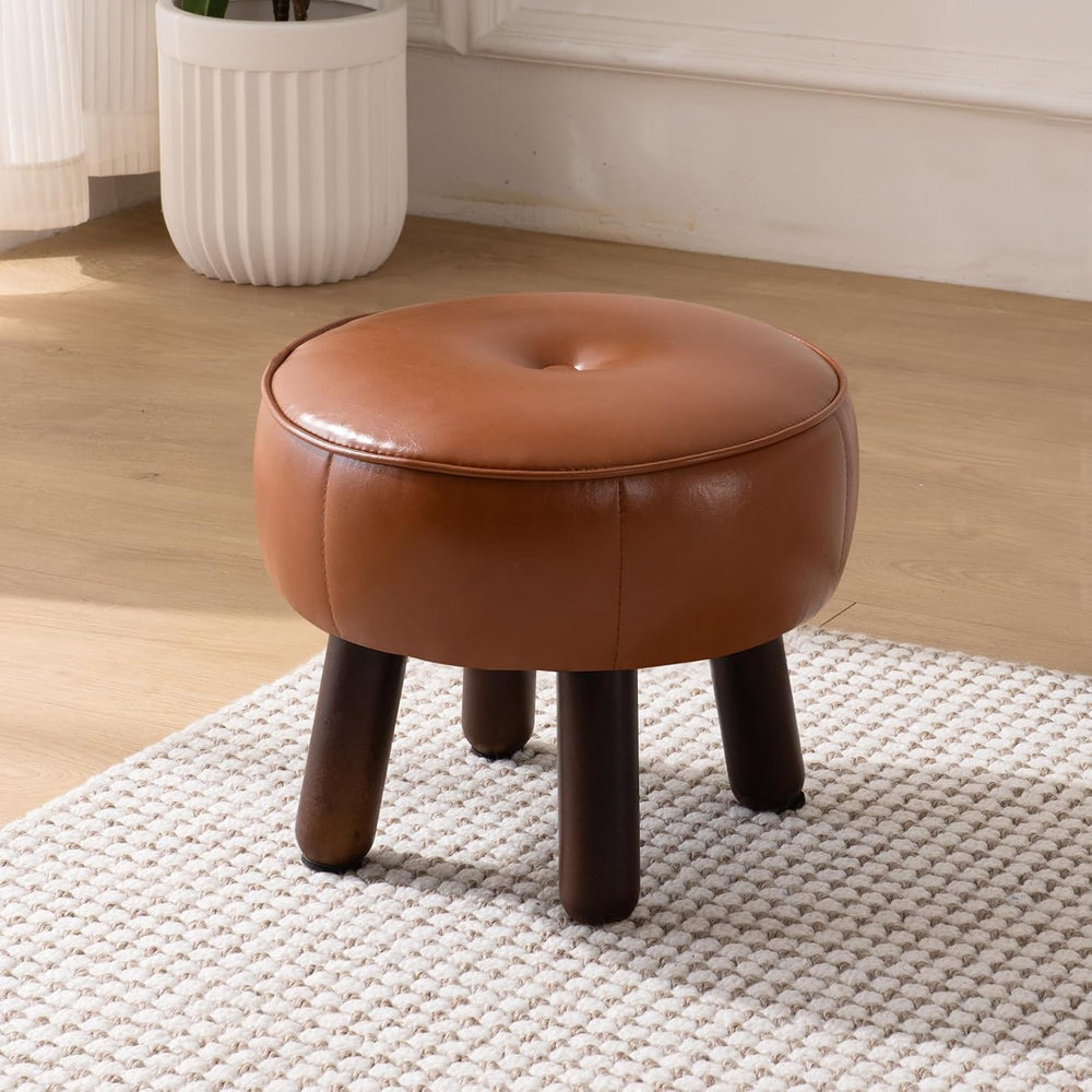 oakvivo Small Foot Stool, 13in Round Faux Leather Pouf Ottoman Foot Rest | Fo...
