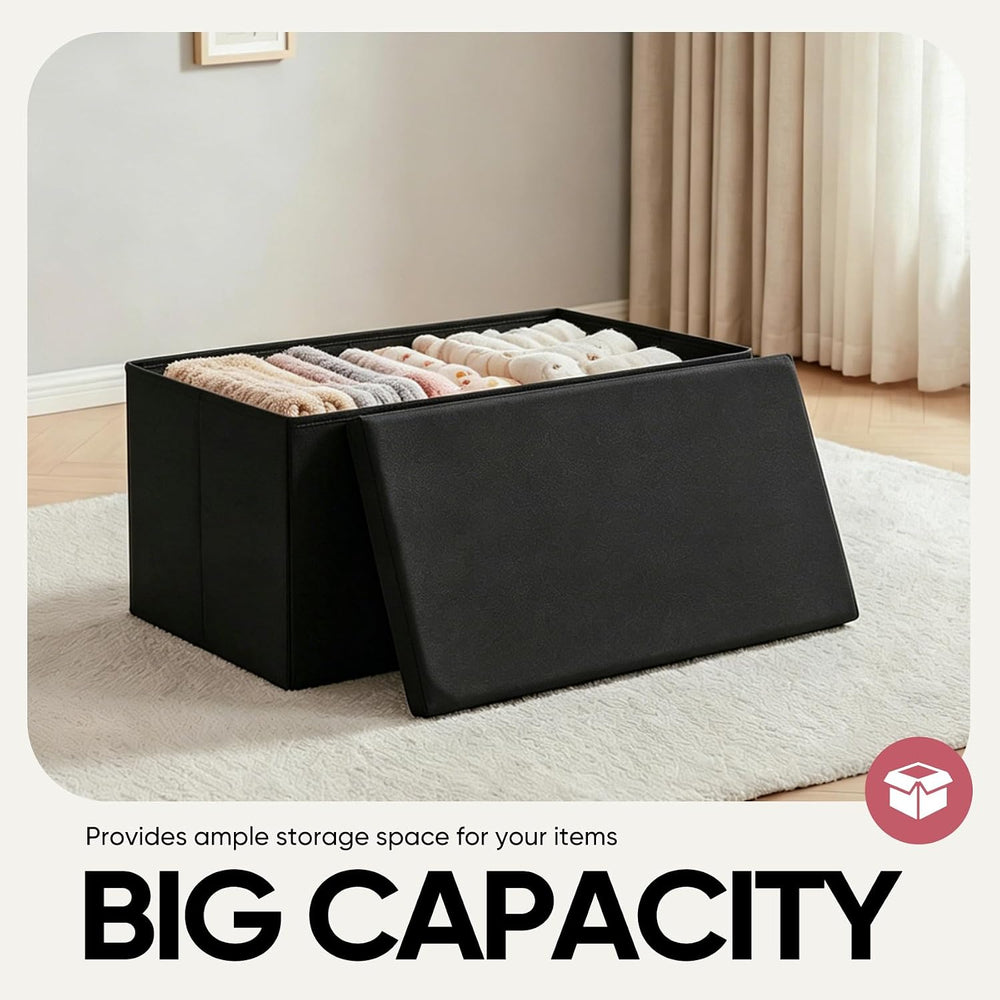 30 Inch Folding Storage Ottoman with Reversible Lid Coffee Table, Linen Fabri...