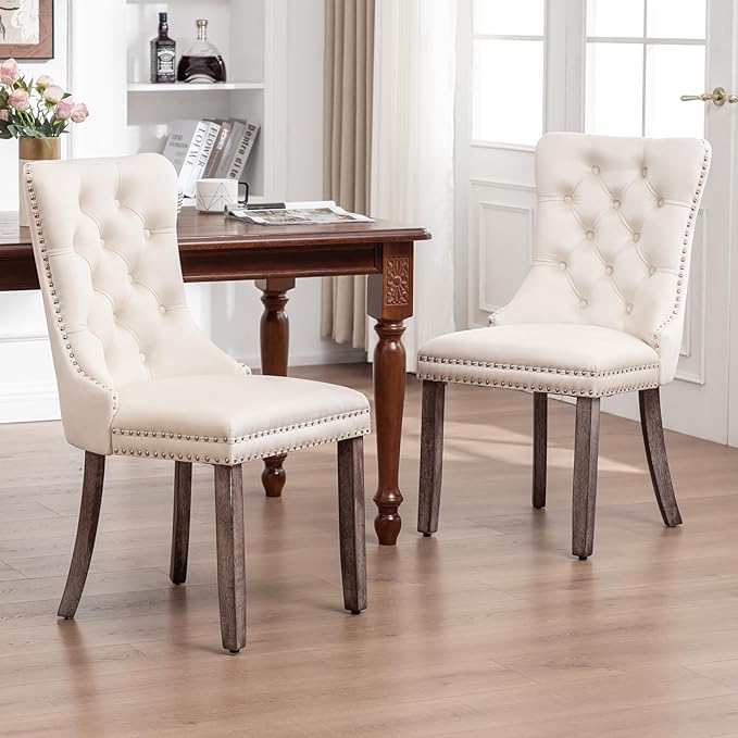 Velvet Dining Chairs Set of 2, Tufted Dining Room Chairs with Nailhead Ring P...