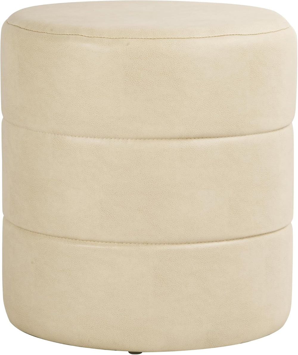 Spatial Order 18" Round Ottoman - Cream Faux Leather