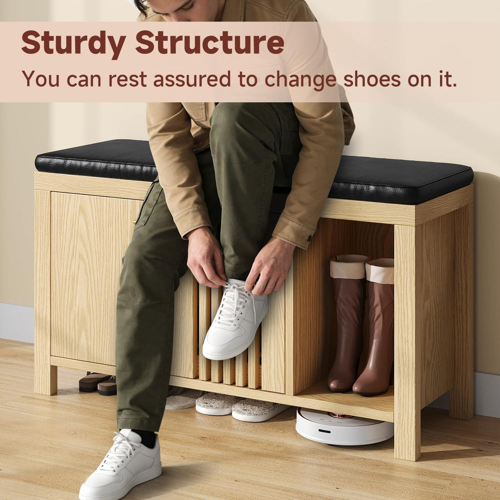 UNIQUITE Shoe Storage Bench with Flip Drawers, Padded Seat Cushion, 39.4"...