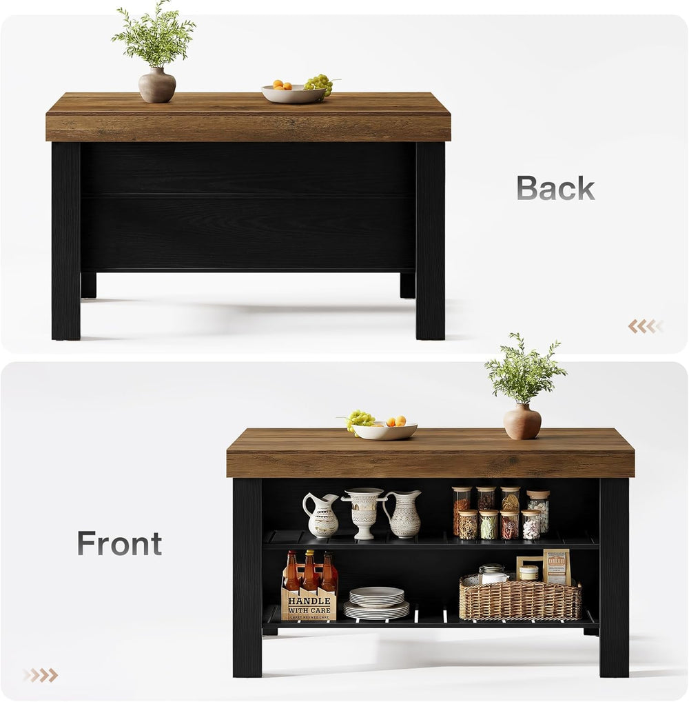 Tribesigns Kitchen Island with Storage and Seating, Farmhouse Large Stationar...