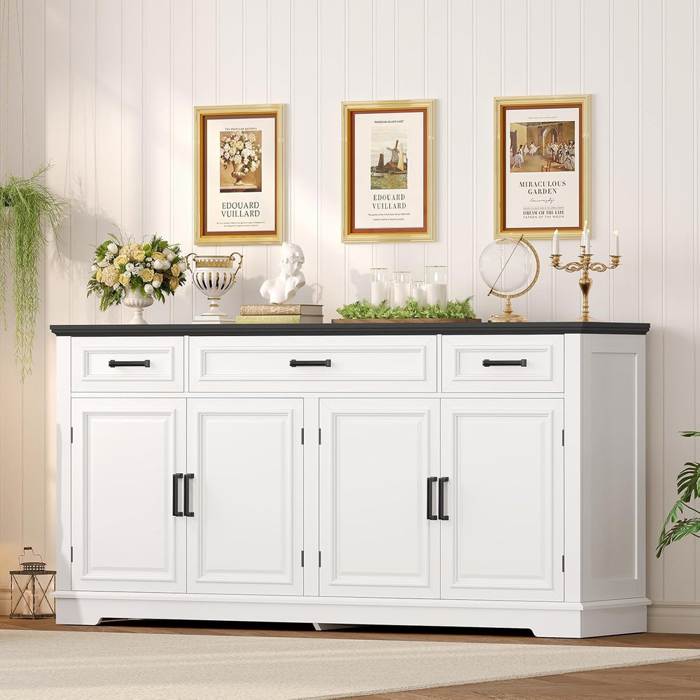 usikey 59” Large Buffet Cabinet with 4 Doors and 3 Drawers, Buffet Sideboard ...