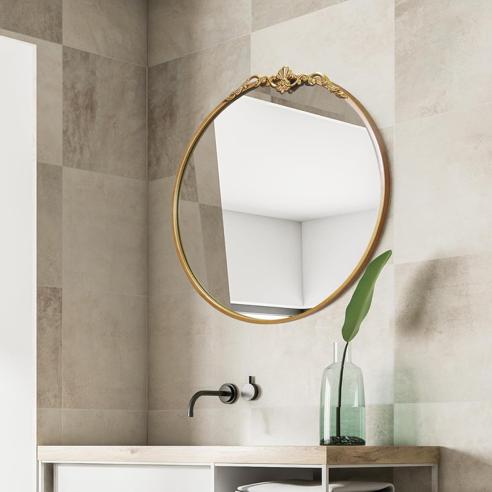 Round Gold Mirror 24Inch Ornate Baroque Antique Bathroom Mirror Large Circle ...