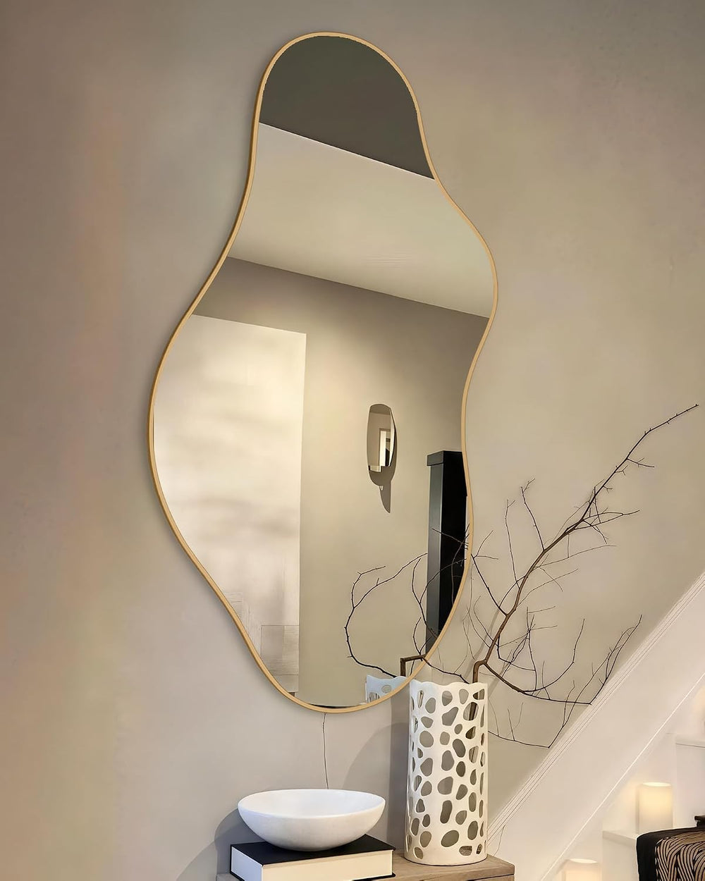 Irregular Wall Mirror 20"x36" Gold Abstract Asymmetrical