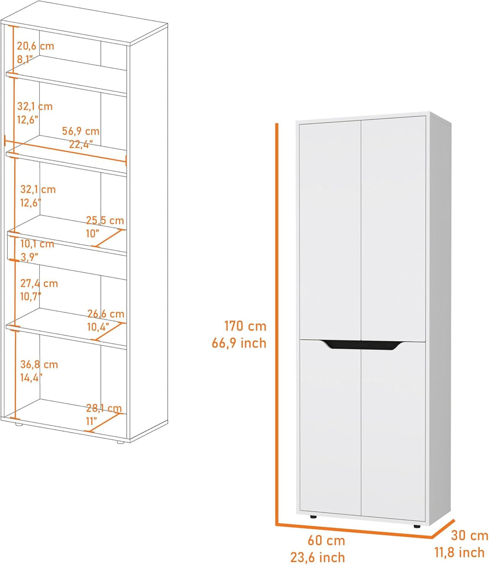 FM FURNITURE Keyser Multistorage Kitchen Pantry with 5 Shelves and 4 Doors, W...