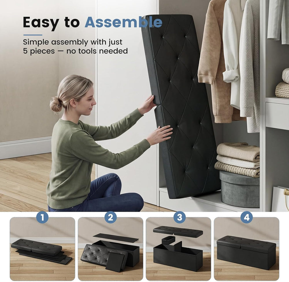 DUMOS 43 Inch Folding Storage Ottoman Bench with Flipping Lid