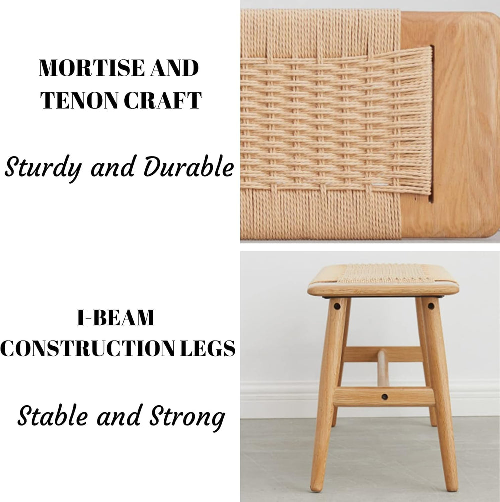 Solid Oak Dining Bench, Rattan Woven Entryway Bench,31.49 inch | mortise join...