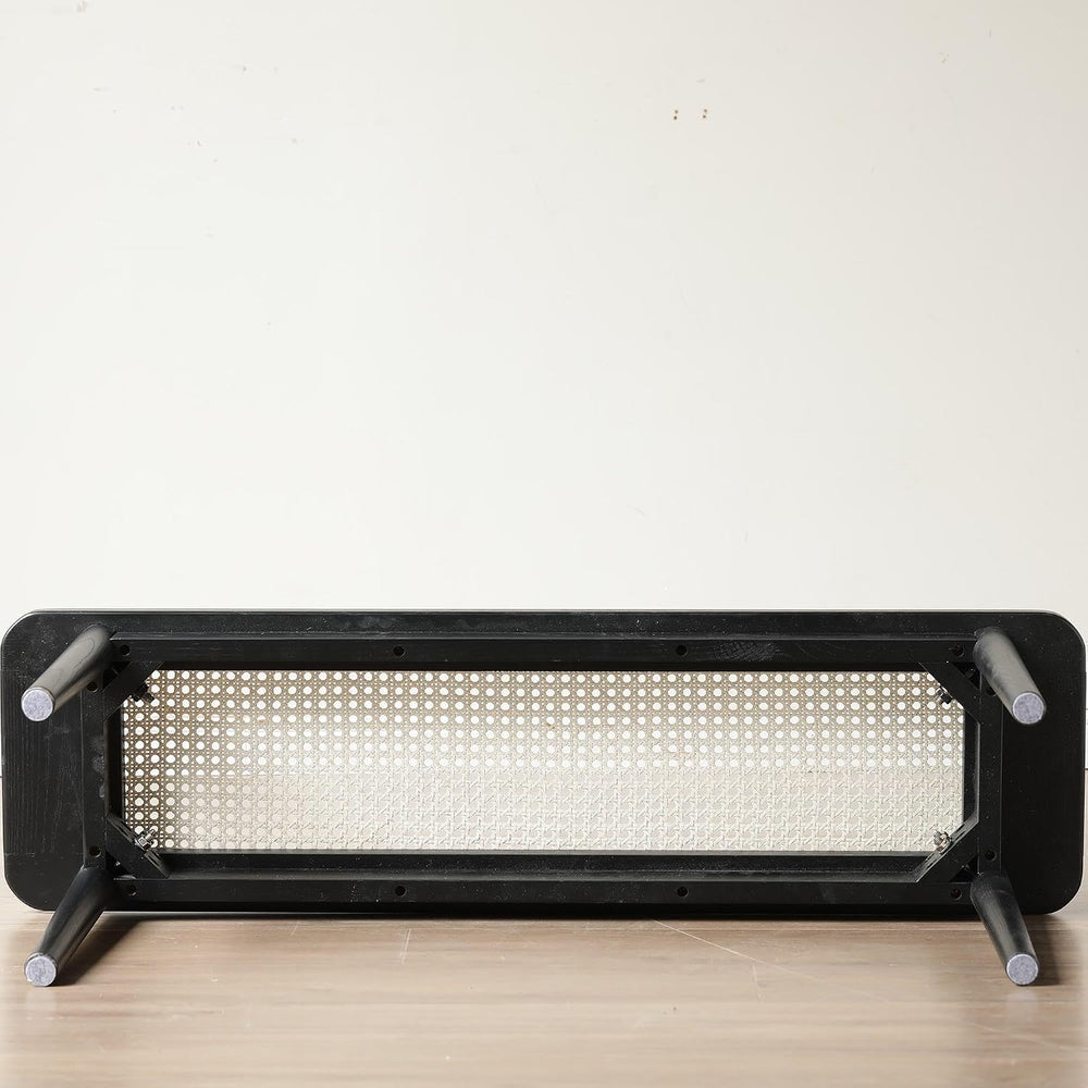 47.24" Modern Oak Wood Dining Bench with Woven Rattan Seat Solid Wood En...
