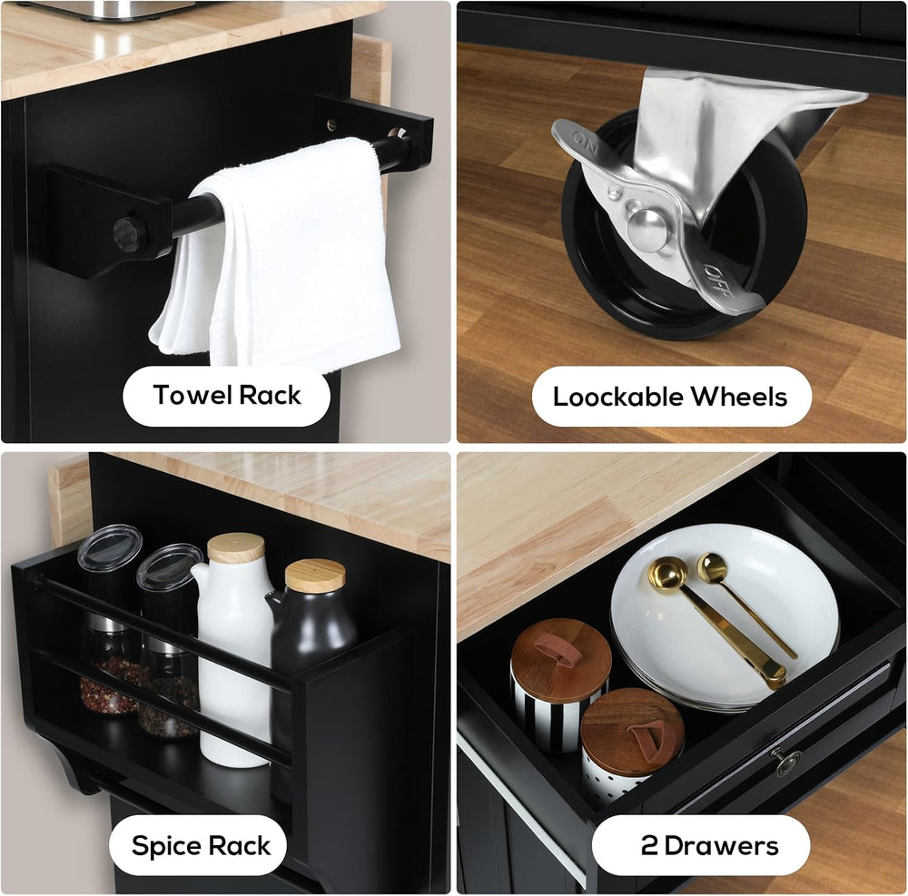 VOWNER 43" W Kitchen Island with Drop Leaf, Rolling Kitchen Island with ...