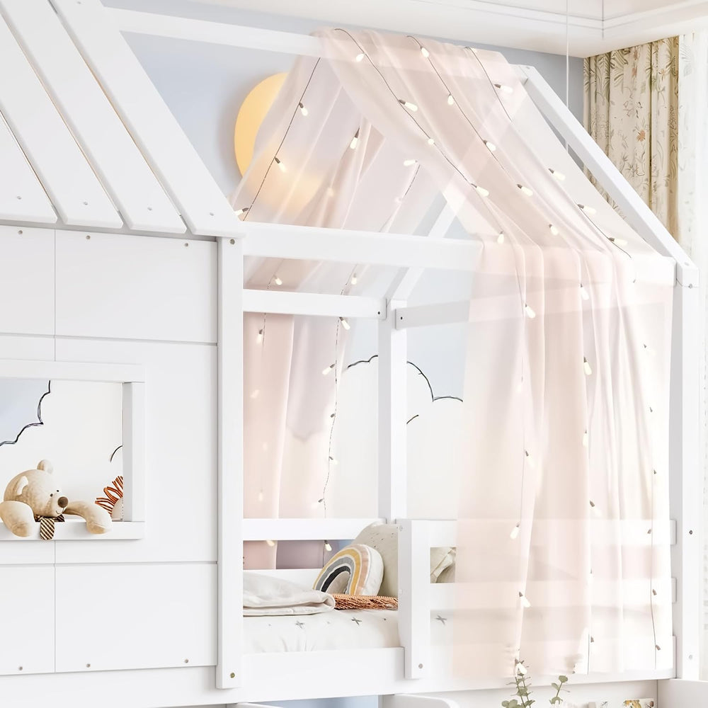 Loft Bed with Storage Shelves and Stairs,Antique White-P:Twin | House Loft Be...