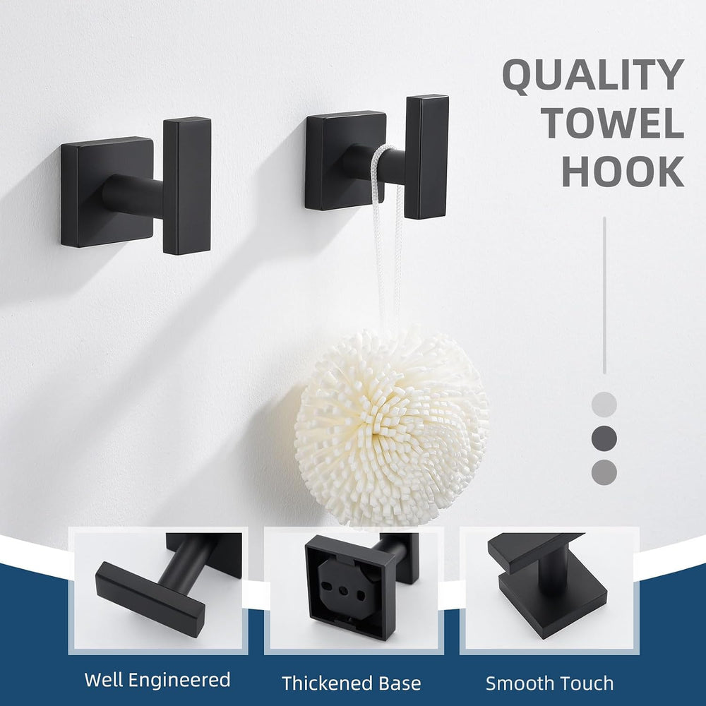 Angle Simple Towel Hooks Matte Black, Robe Hand Towel Holder, 4 Pack