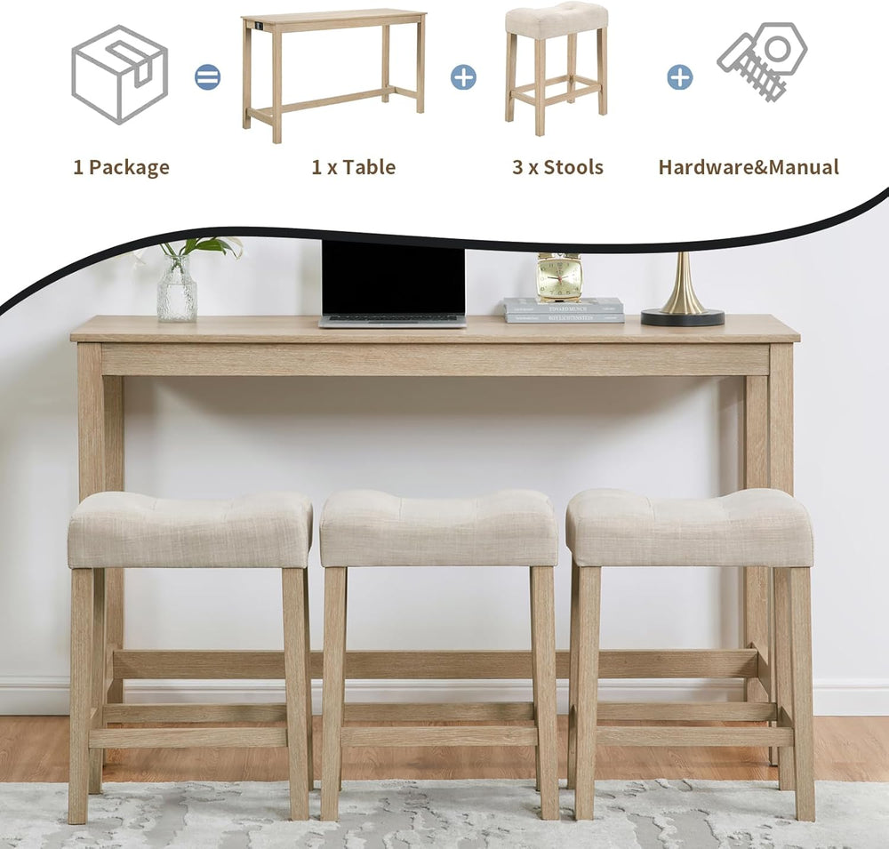 59" Counter Height Bar Table Set with Power Outlet, Industrial Breakfast...