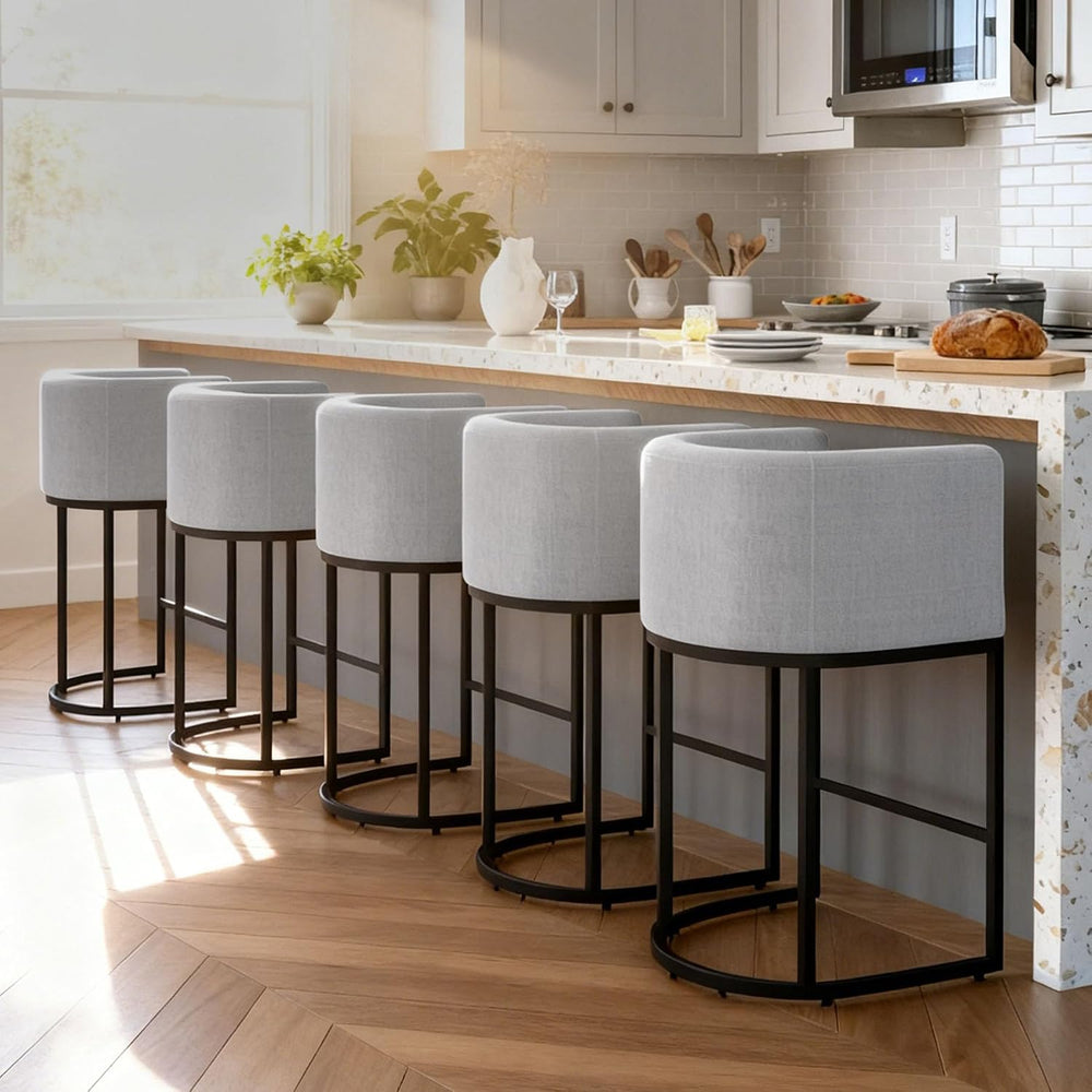 26" H Counter Height Bar Stools Set of 3, Modern Barrel Counter Stools w...