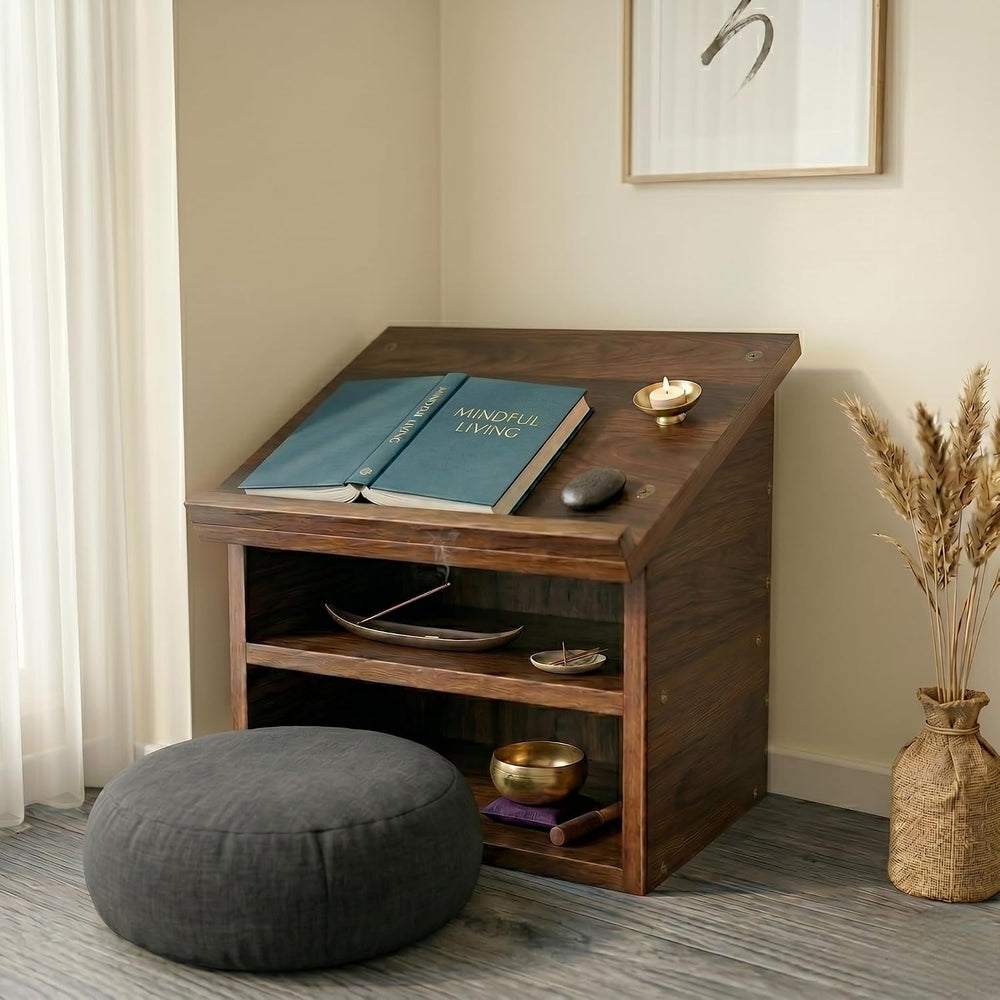 Wooden Buddhist Sutra Reading Stand – Altar Desk with Storage Compartment – H...