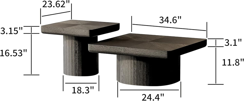 Nesting Coffee Table Set, 2 Piece, Square Parquet Wood Top | 2 Piece Set, Par...