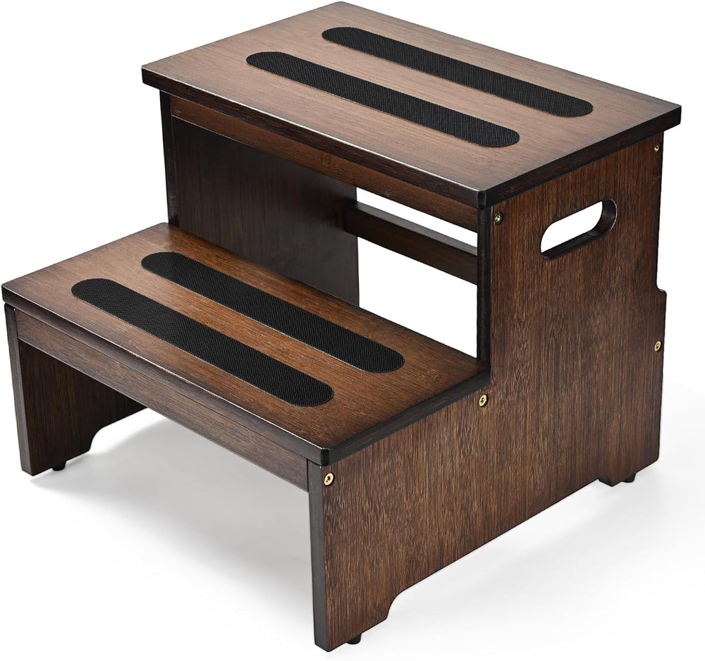 StrongTek Bamboo 2 Step Stool for Adults, 400 lbs Heavy-Duty, Wide Steps