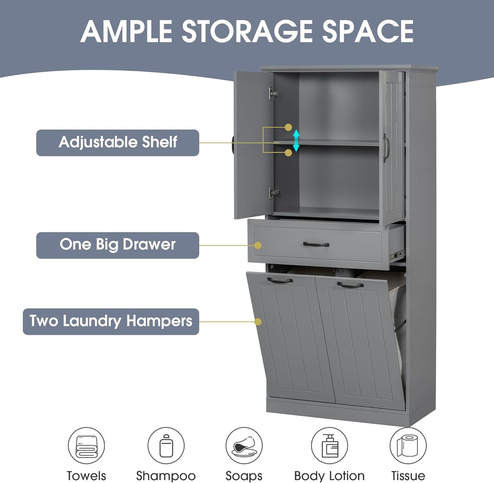 Merax 65.8" Pantry Cabinet with Two Doors & One Drawer & Two Lau...