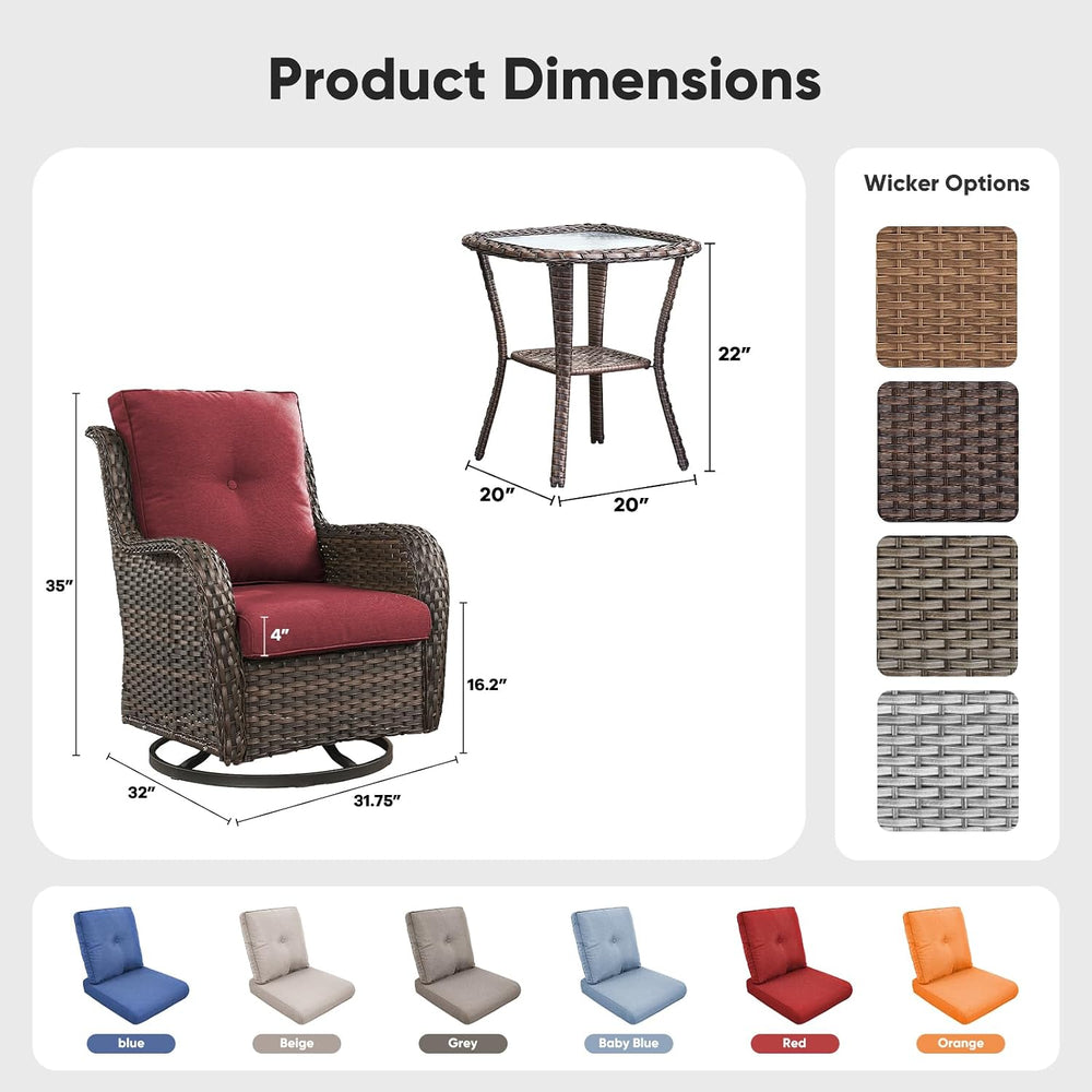 Belord Patio Wicker Chairs Swivel Rocker,Outdoor Patio Furniture Set with Rat...
