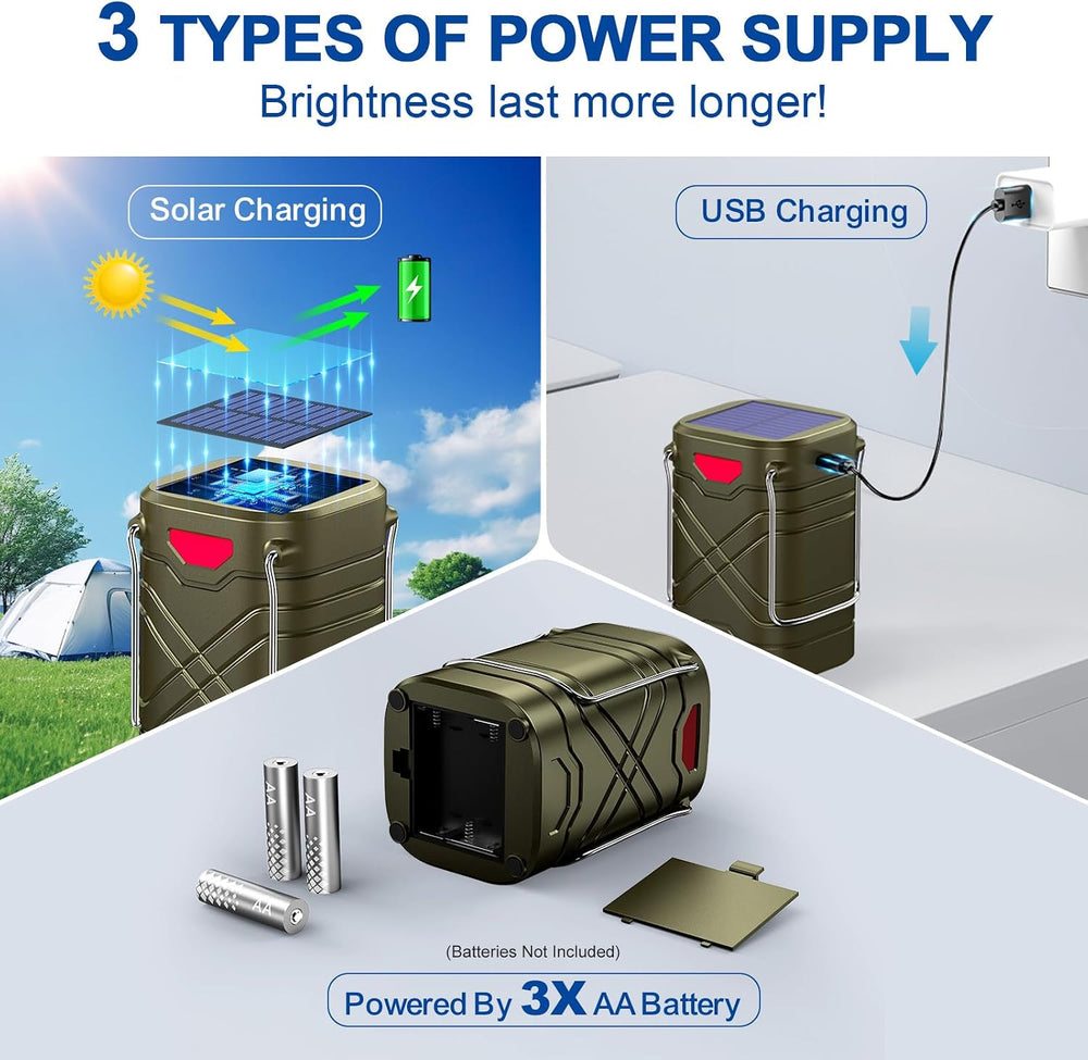 LETMY 4 Pack Camping Lantern, Rechargeable LED Lanterns, Solar Lantern Batter...